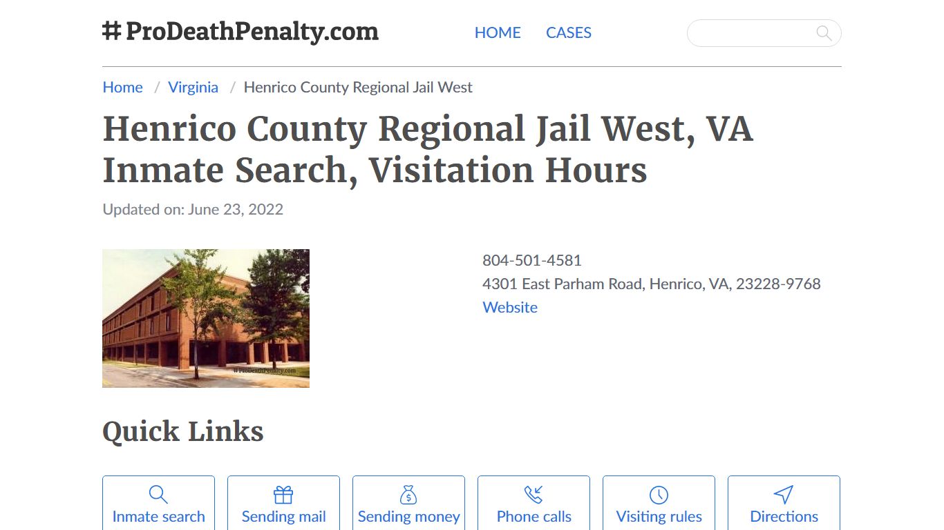 Henrico County Regional Jail West, VA Inmate Search ...