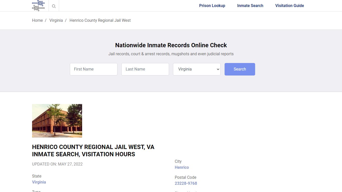 Henrico County Regional Jail West, VA Inmate Search ...